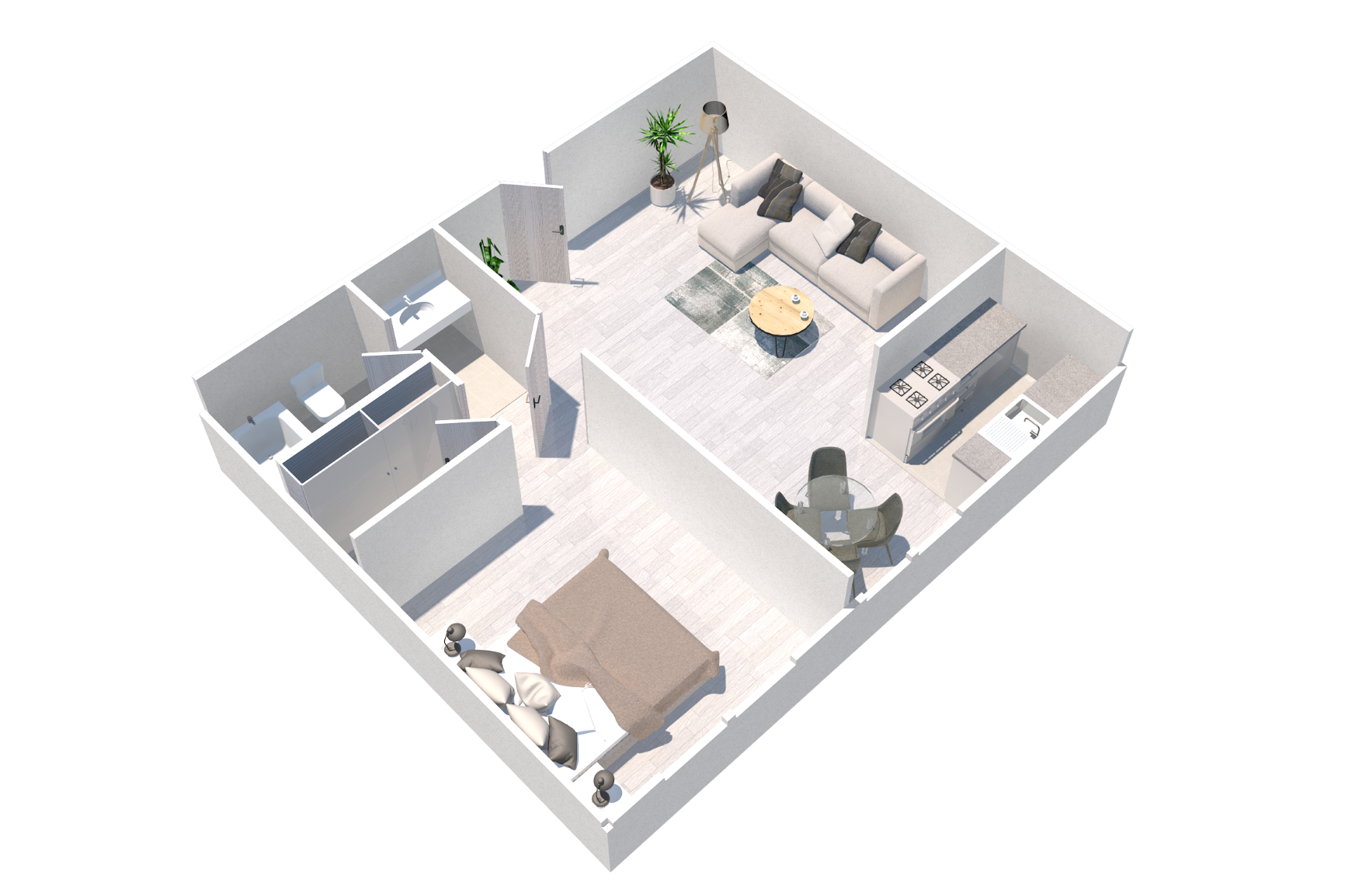 One bedroom apartment floor plan at the Newporter apartments in Tarzana